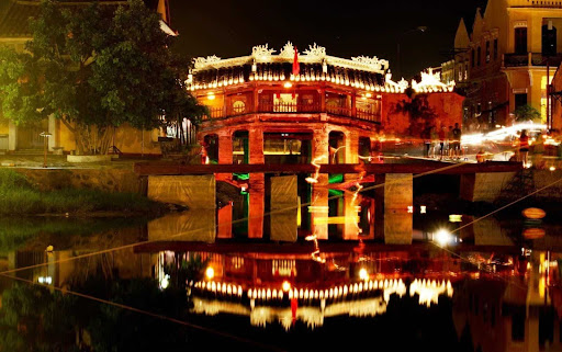 Japanese Covered Bridge at Night